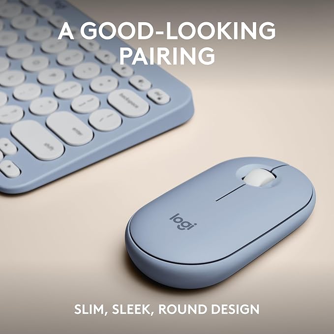Logitech Pebble 2 Combo, Wireless Keyboard and Mouse, Quiet and Portable, Customisable, Logi Bolt, Bluetooth, Easy-Switch for Windows, macOS, iPadOS, Chrome - Tonal Blue - Rajputtrade