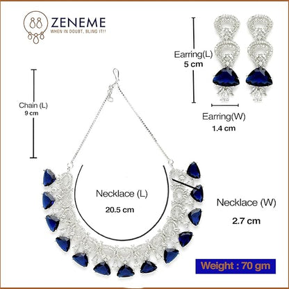 Rhodium-Plated With Silver-Toned Red And White American Diamond Studded Choker Necklace And Drop Earrings Jewellery Set For Women - Rajputtrade