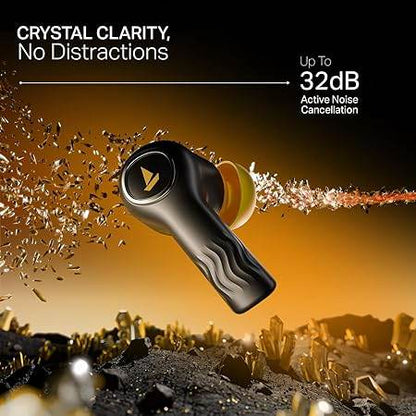 boAt New Launch Nirvana Crystl, Transparent Case,Spatial Audio, ANC(~32dB), 100Hrs Battery,4Mics ENx, Dual Pair,App Support, Bluetooth Earbuds, TWS Ear Buds Wireless Earphones with mic (Yellow Pop) - Rajputtrade