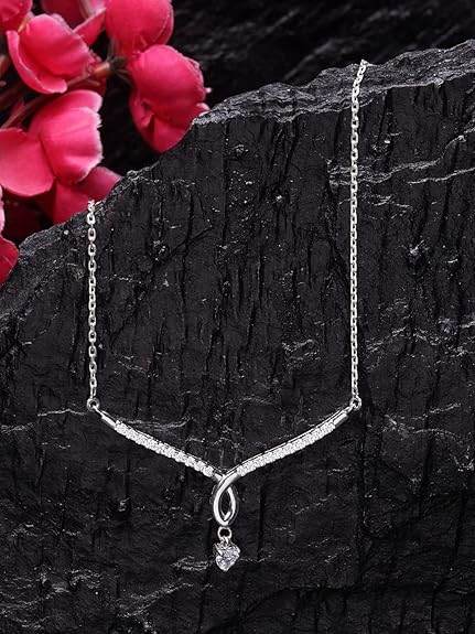 925 Sterling Silver Mila Pendant Chain Jewellery Set | Platinum Plated, Swiss Zirconia | Gift for Women & Girls - Rajputtrade