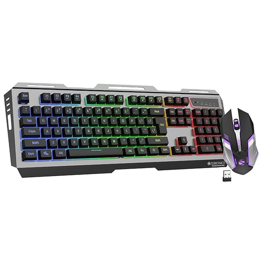ZEBRONICS Transformer PRO Gaming Wireless Keyboard & Mouse Combo with 2.4GHz, Aluminum Body, Built in Battery, Multicolor LED Modes, Type C, Double Shot Keycaps, up to 4000 DPI - Rajputtrade