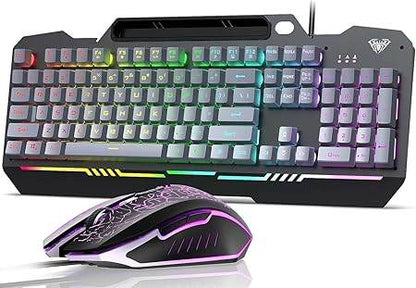 Aula T102 Gaming Keyboard and Mouse Combo | RGB Backlit Membrane Keyboard and Mouse | Wired Set for Windows PC Gamers (Black Panel | Grey Keycaps) - Rajputtrade