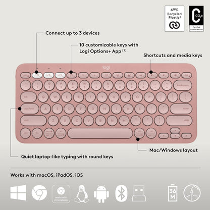Logitech Pebble 2 Combo, Wireless Keyboard and Mouse, Quiet and Portable, Customisable, Logi Bolt, Bluetooth, Easy-Switch for Windows, macOS, iPadOS, Chrome - Tonal Rose - Rajputtrade