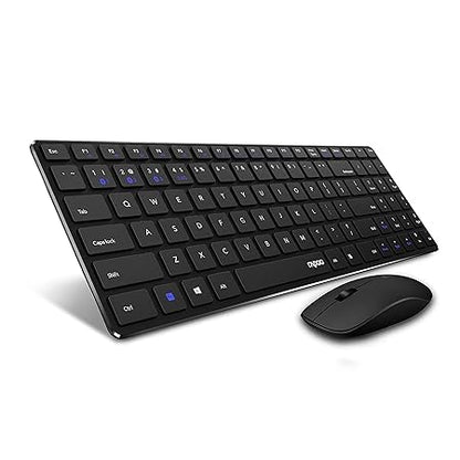 Rapoo 9300m Multi-Device Bluetooth + 2.4Ghz Wireless Keyboard & Mouse Combo Ultra Slim Design, Spill-Resistant, Anodized Aluminum Body Compatible with Windows/PC/Chromebook, 3 Years Warranty - Black - Rajputtrade