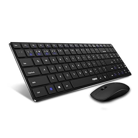 Rapoo 9300m Multi-Device Bluetooth + 2.4Ghz Wireless Keyboard & Mouse Combo Ultra Slim Design, Spill-Resistant, Anodized Aluminum Body Compatible with Windows/PC/Chromebook, 3 Years Warranty - Black - Rajputtrade