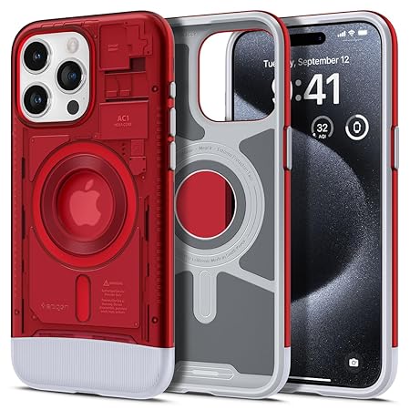 Spigen Classic C1 MagFit Back Cover Case Compatible with iPhone 15 Pro (TPU + Poly Carbonate | Ruby)
