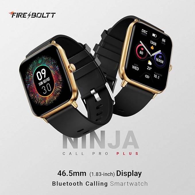 Fire-Boltt Ninja Call Pro Plus Smart Watch 1.83 inch with Bluetooth Calling (Gold Black) - Rajputtrade