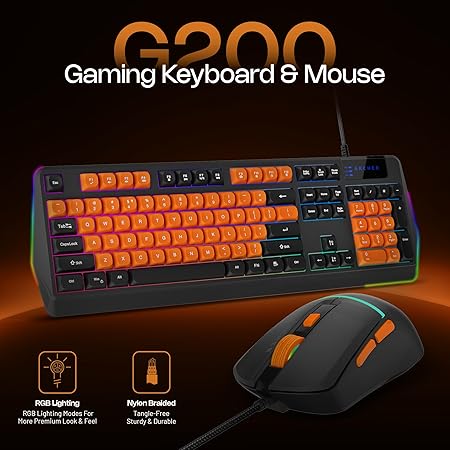 Archer Tech Lab Wired Gaming Keyboard and Mouse Combo| Full Size 104 Keys, 19 Anti-Ghosting| 6 Button Mouse Adjustable 7200 DPI, 13 RGB Modes, Braided Cable| for PC, Laptop, Windows, Mac, Linux(G200) - Rajputtrade