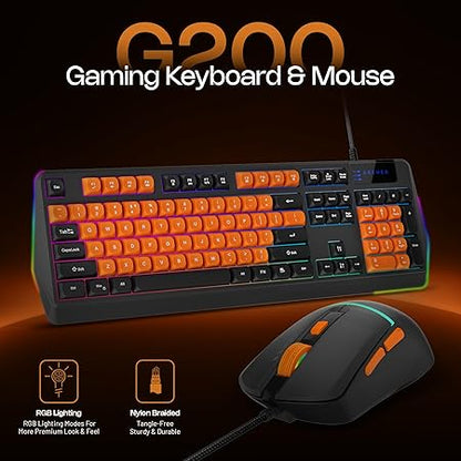 Archer Tech Lab Wired Gaming Keyboard and Mouse Combo| Full Size 104 Keys, 19 Anti-Ghosting| 6 Button Mouse Adjustable 7200 DPI, 13 RGB Modes, Braided Cable| for PC, Laptop, Windows, Mac, Linux(G200) - Rajputtrade