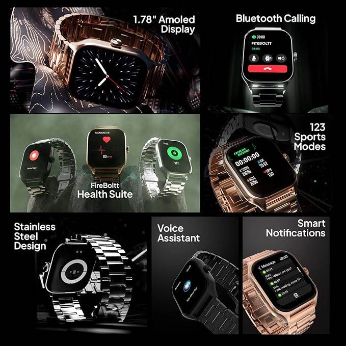 Fire-Boltt Solaris 1.78” AMOLED Always-on Display with 368 * 448 px Resolution, IP68 Water-Resistant (Silver) - Rajputtrade