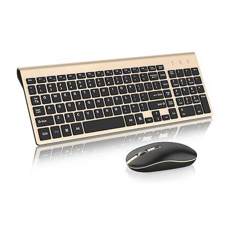 cimetech Wireless Keyboard and Mouse, 2.4G USB Comfortable Ultra Slim Ergonomic Keyboard, Plug and Play Compact Full Size Keyboard for Mac, Windows, Laptop, Tablet, Computer - Gold - Rajputtrade