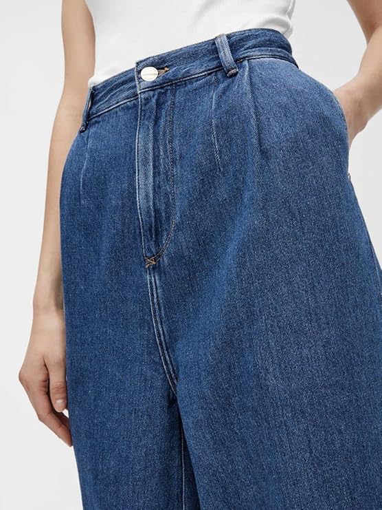 Women's Loose Jeans, Medium Blue Denim (Size L) - Rajputtrade