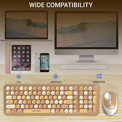 Ant Esports WKM44 Keyboard and Mouse Combo, Colourful Wireless Keyboard with Round Keycaps,2.4GHz Dropout-Free Connection, Long Battery Life, Cute Wireless Mouse for PC/Laptop/Computer- Candy Brown - Rajputtrade