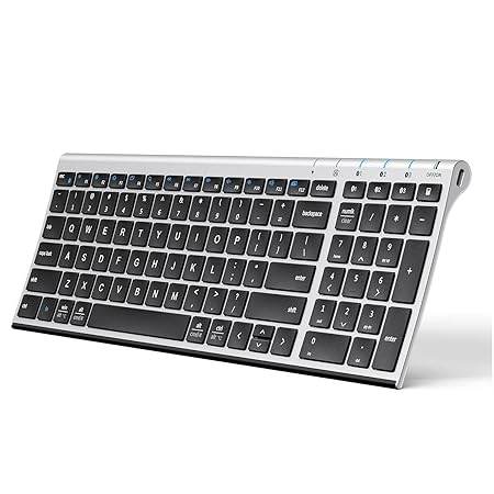 BK10 Multi-Device Bluetooth Keyboard – Windows, Mac, Chrome OS, Android, iPad, iPhone, Apple TV Compatible –Rechargeable Wireless Keyboard Easy-Switch up to 3 Devices – Silver Black - Rajputtrade