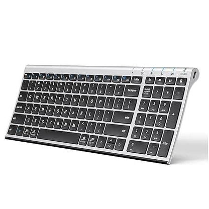 BK10 Multi-Device Bluetooth Keyboard – Windows, Mac, Chrome OS, Android, iPad, iPhone, Apple TV Compatible –Rechargeable Wireless Keyboard Easy-Switch up to 3 Devices – Silver Black - Rajputtrade