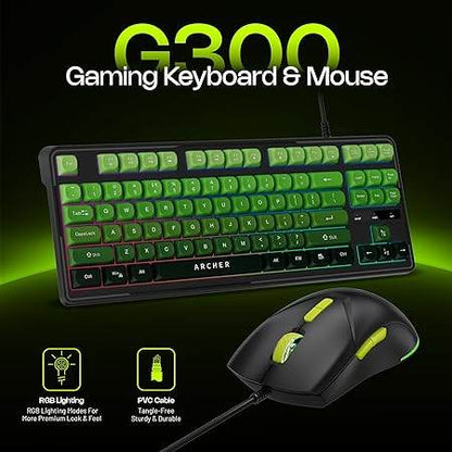 Archer Tech Lab Wired Gaming Keyboard and Mouse Combo| RGB Backlit, 87 Keys with 19 Anti-Ghosting, 7-Button Mouse, Adjustable 4 DPI (1200-3600) USB Plug & Play for PC Laptop Mac PS5 Xbox (Astra G300) - Rajputtrade