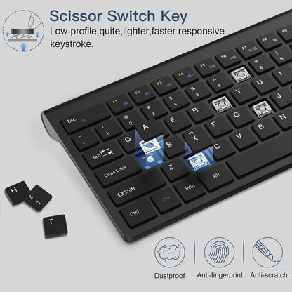 cimetech Full Sized Wireless Keyboard and Mouse Combo for MacBook, 2.4G Comfortable Ultra Slim Ergonomic Keyboard, Plug and Play USB Keyboard for Computer/Laptop - Black - Rajputtrade