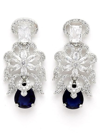 American Diamond Studed Choker Necklace Set (Blue) - Rajputtrade