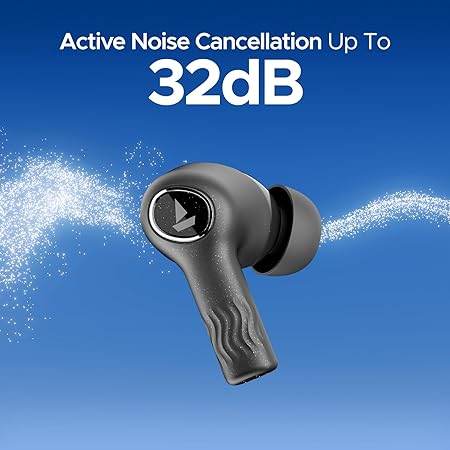 boAt Nirvana Iris Truly Wireless in Ear Ear Buds w/Up to 32 dB Active Noise Cancellation,120 Hrs Playback,Crystal Bionic Sound Powered by HiFi,Beast Mode,ENx Tech,Hearables App(Crystal Black) - Rajputtrade