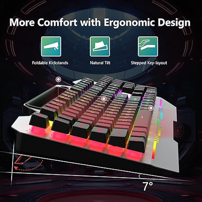 AULA T102 Keyboard and Mouse Combo | RGB Backlit Membrane Keyboard and Gaming Mouse | Wired Gaming Keyboard Set for Windows PC Gamers (Grey Panel | Black Keycaps)