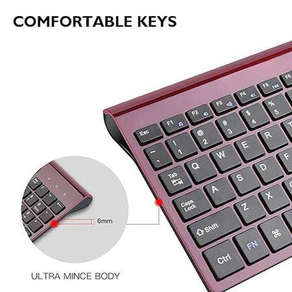 cimetech Wireless Keyboard and Mouse Combo, 2.4G Comfortable Ultra Slim Ergonomic Keyboard, Plug and Play Compact Full Size Keyboard for Mac, Windows, Laptop, Tablet, Computer - Wine Red - Rajputtrade