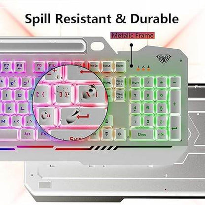 Aula T102 Gaming Keyboard and Mouse Combo | RGB Backlit Membrane Keyboard and Gaming Mouse | Wired Gaming Keyboard & Mouse Set for Windows PC Gamers (Silver Panel | White Keycaps) - Rajputtrade