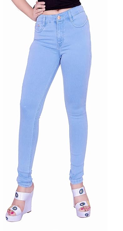 Stretchable Denim Pencil Fit Regular Fit High Waist Jeans for Women, Light Blue (50) - Rajputtrade