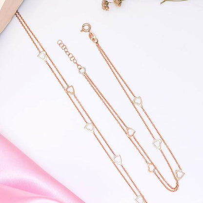 925 Sterling Silver Layered Rose Gold Plating Hearts Anklets (Pair) | Gift for Women & Girls | - Rajputtrade