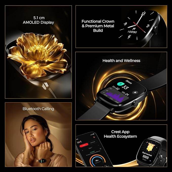 boAt Ultima Regal w/ 2.01”(5.10 cm) Crystal-Clear AMOLED Display, Fitness Smart Watch for Men & Women (Active Black) - Rajputtrade