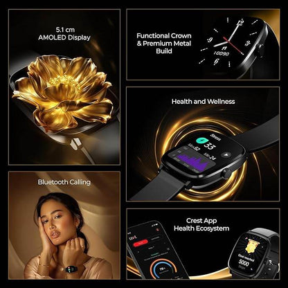 boAt Ultima Regal w/ 2.01”(5.10 cm) Crystal-Clear AMOLED Display, Fitness Smart Watch for Men & Women (Active Black) - Rajputtrade