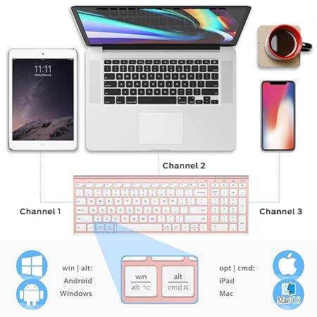 BK10 Multi-Device Bluetooth Keyboard – Windows, Mac, Chrome OS, Android, iPad, iPhone, Apple TV Compatible –Rechargeable Wireless Keyboard Easy-Switch up to 3 Devices – Rose Gold - Rajputtrade