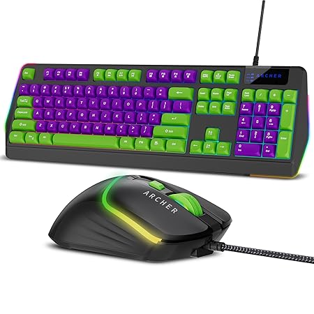 Archer Tech Lab Wired Gaming Keyboard and Mouse Combo|Full Size 104 Keys,19 Anti-Ghosting| 6 Button Mouse Adjustable 7200 DPI,13 RGB Modes,Braided Cable|for PC, Laptop,Windows, Mac,Linux(G200)