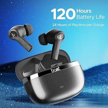 boAt Nirvana Iris Truly Wireless in Ear Ear Buds w/Up to 32 dB Active Noise Cancellation,120 Hrs Playback,Crystal Bionic Sound Powered by HiFi,Beast Mode,ENx Tech,Hearables App(Crystal Black) - Rajputtrade