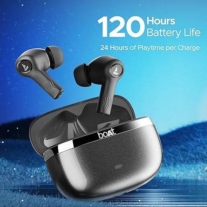 boAt Nirvana Iris Truly Wireless in Ear Ear Buds w/Up to 32 dB Active Noise Cancellation,120 Hrs Playback,Crystal Bionic Sound Powered by HiFi,Beast Mode,ENx Tech,Hearables App(Crystal Black) - Rajputtrade