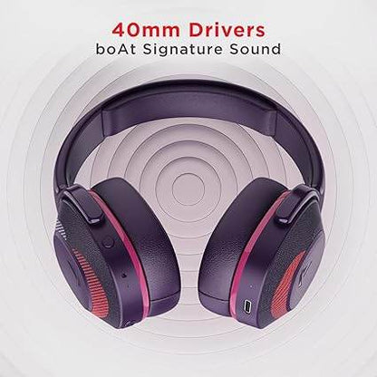 boAt Rockerz 425 Bluetooth Headphones Wireless On Ear Headphones Signature Sound, Enx Tech, ASAP Charge, 25H Playtime (Techno Purple) - Rajputtrade