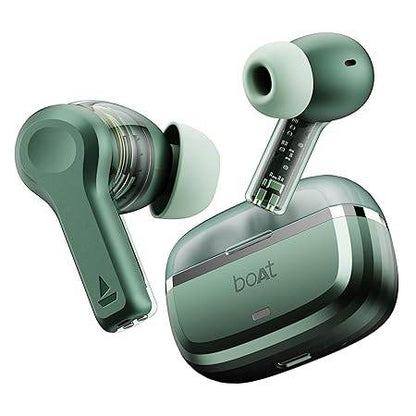 boAt Nirvana Space, 360º Spatial Audio, Active Noise Cancellation (~32dB), 100Hrs Battery,4Mics ENx, Fast Charge, v5.3 Bluetooth Earbuds, TWS Ear Buds Wireless Earphones with mic (Cosmos Green) - Rajputtrade