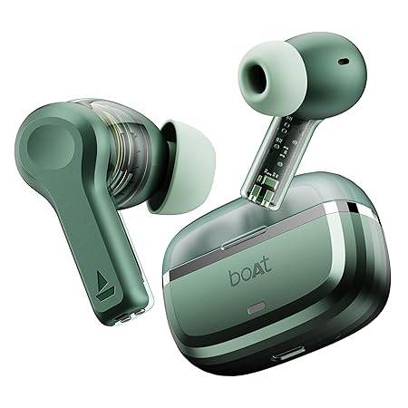 boAt Nirvana Space, 360º Spatial Audio, Active Noise Cancellation (~32dB), 100Hrs Battery,4Mics ENx, Fast Charge, v5.3 Bluetooth Earbuds, TWS Ear Buds Wireless Earphones with mic (Cosmos Green) - Rajputtrade