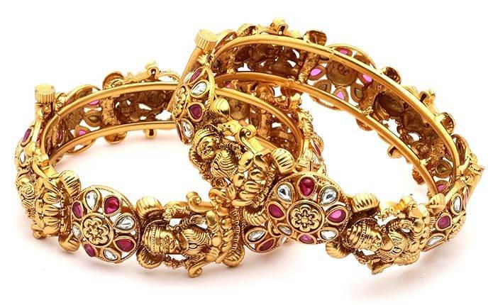 18k Gold Plated Temple Jewellery Bangles for Women | Set of 2 Bangles Set | Latest Stylish Traditional Kada Bangles | Just Like Real Gold Jewellery - Rajputtrade