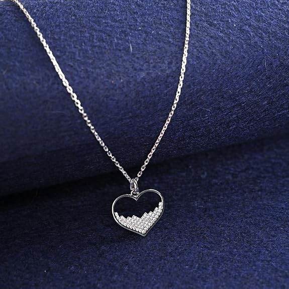 925 Sterling Silver Cuore Heart Pendant Chain Necklace Jewellery Set | Platinum Plated, Swiss Zirconia | Valentine Gift for Women and Girls - Rajputtrade