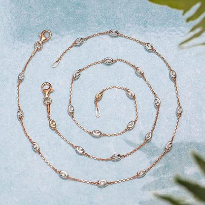 925 Sterling Silver Anklet (Pair) | Beads Chain Rose Gold Plating Chain | Gift for Women & Girls | - Rajputtrade
