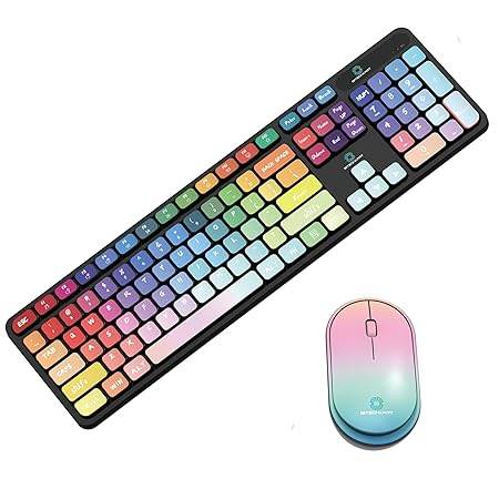 BITECHKART Wireless Keyboard and Mouse Combo with Chocolate Keycaps| 104 Keys |2.4 GHz |Multicolor Keys Fabricated with Nitrogen Setting Technology |DPI 1600 |Windows,MacOS,Laptop,PC,DOS,Linux |Black - Rajputtrade