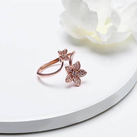 925 Silver Rose Gold Blooming Flower Ring, Adjustable | Gifts for Girlfriend, Gifts for Women and Girls | - Rajputtrade