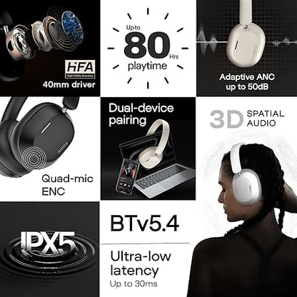 Noise Airwave Max 5 Wireless Over-Ear Headphones with Adaptive Hybrid ANC (up to 50dB), HFA Tech, 80H Playtime, Dual Pairing (3 color options)