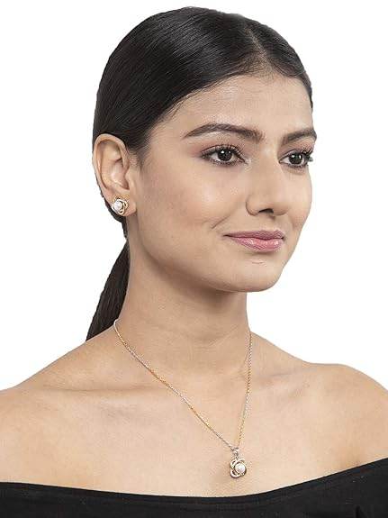 925 Sterling Silver Real Pearl Knot Pendant Earring Chain Jewellery Set | Gold Rhodium Plated | Gift for Women & Girls - Rajputtrade