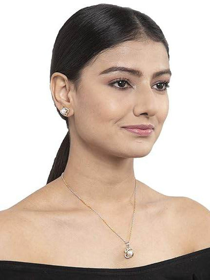 925 Sterling Silver Real Pearl Knot Pendant Earring Chain Jewellery Set | Gold Rhodium Plated | Gift for Women & Girls - Rajputtrade