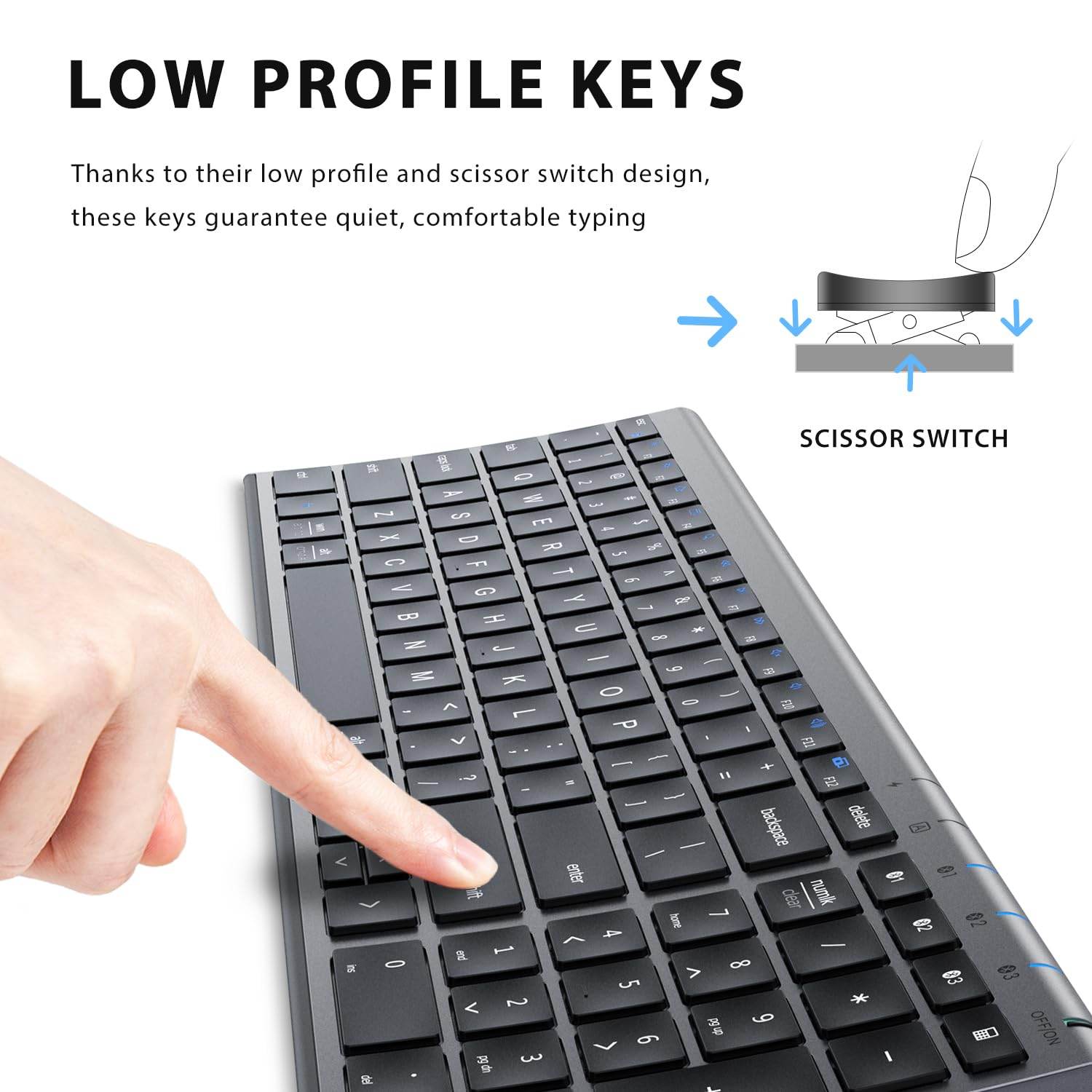 BK10 Multi-Device Bluetooth Keyboard for Mac, Windows, Chrome OS, Android, iPad, iPhone, Rechargeable Wireless Keyboard Easy-Switch up to 3 Devices Grey Black - Rajputtrade