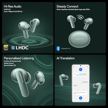 OnePlus Buds 4 TWS Earbuds with Upto 55dB Real-time ANC, Adaptive Mode, Dual Drivers with DACs, 3D Audio, Upto 45hrs Music Playback, ,Dual-Device connectivity, 47ms Low Latency, Zen Green