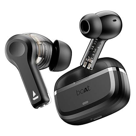 boAt Nirvana Space, 360º Spatial Audio, Active Noise Cancellation (~32dB), 100Hrs Battery,4Mics ENx, Fast Charge, v5.3 Bluetooth Earbuds, TWS Ear Buds Wireless Earphones with mic (Cosmic Black) - Rajputtrade