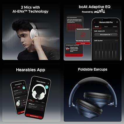 boAt New Launch Rockerz 650 Pro, Touch/Swipe Controls, Dolby Audio, 80Hrs Battery, Wireless Headphone with Mic (Black) - Rajputtrade