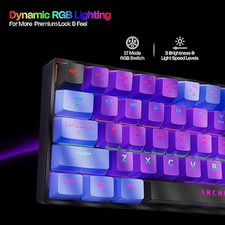 Archer Tech Lab Wired Mechanical Gaming Keyboard| 60% Compact, 63 Keys+ 26 Anti-Ghosting, Blue Switches Tactile Feedback, 17 RGB Effects, 50 Million Clicks for Laptop Mac PS4 PS5 Xbox (Astra M400) - Rajputtrade